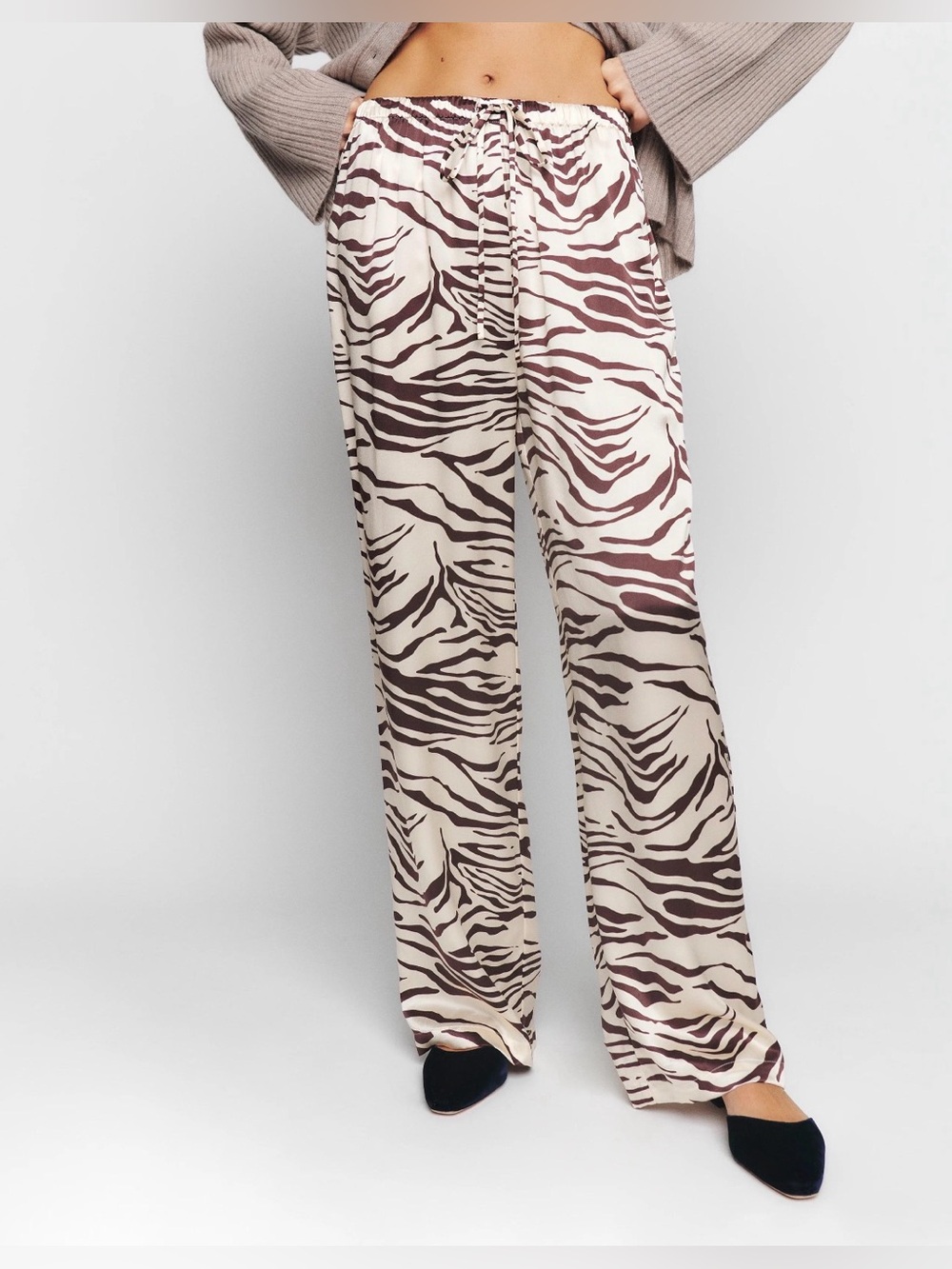 Reformation Olina 100% Silk Zebra Print Wide Leg Pants – Size S